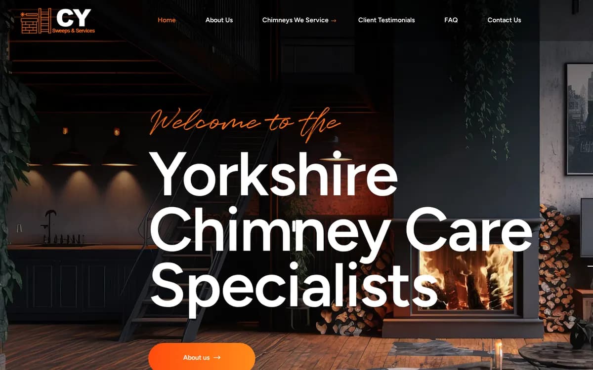 CY Sweeps and Service homepage on a desktop screen