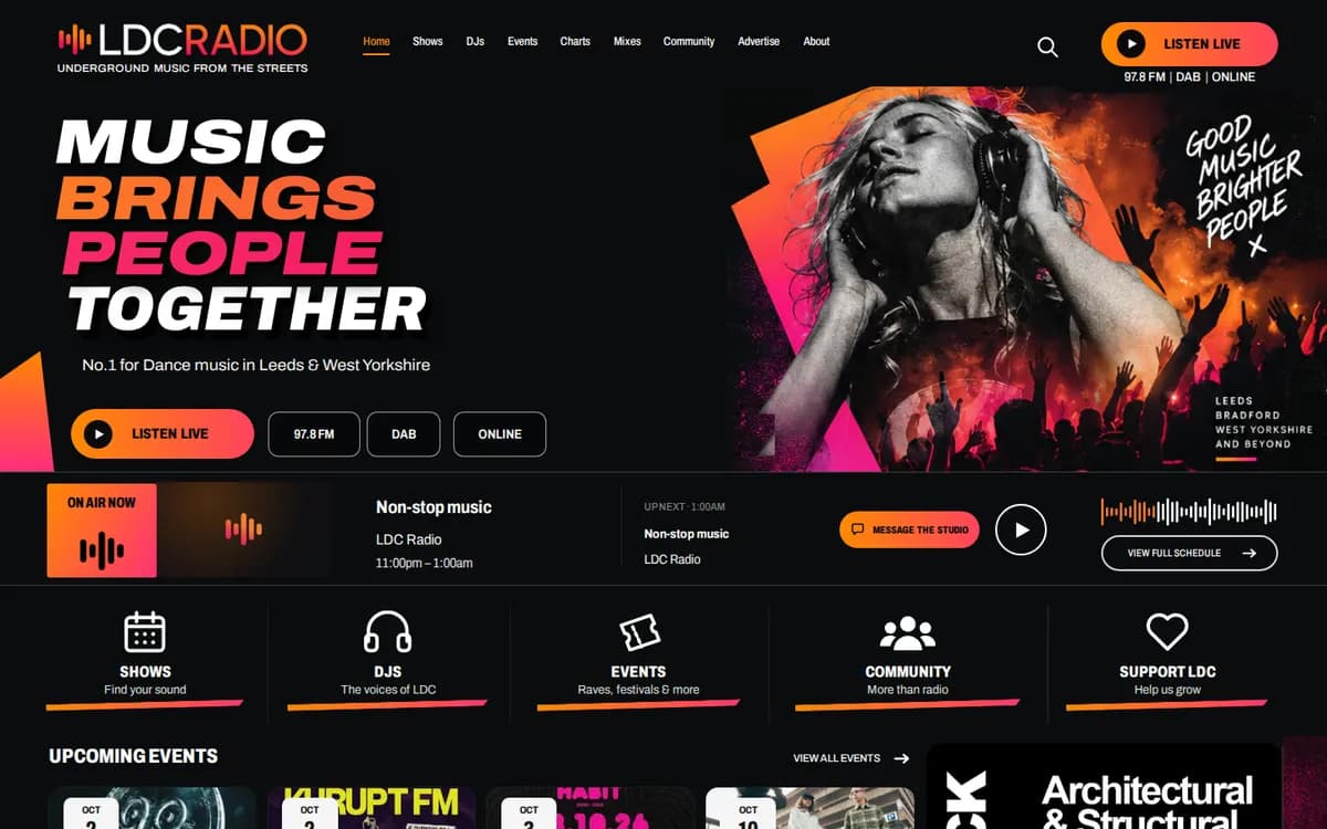 LDC Radio homepage on a desktop screen