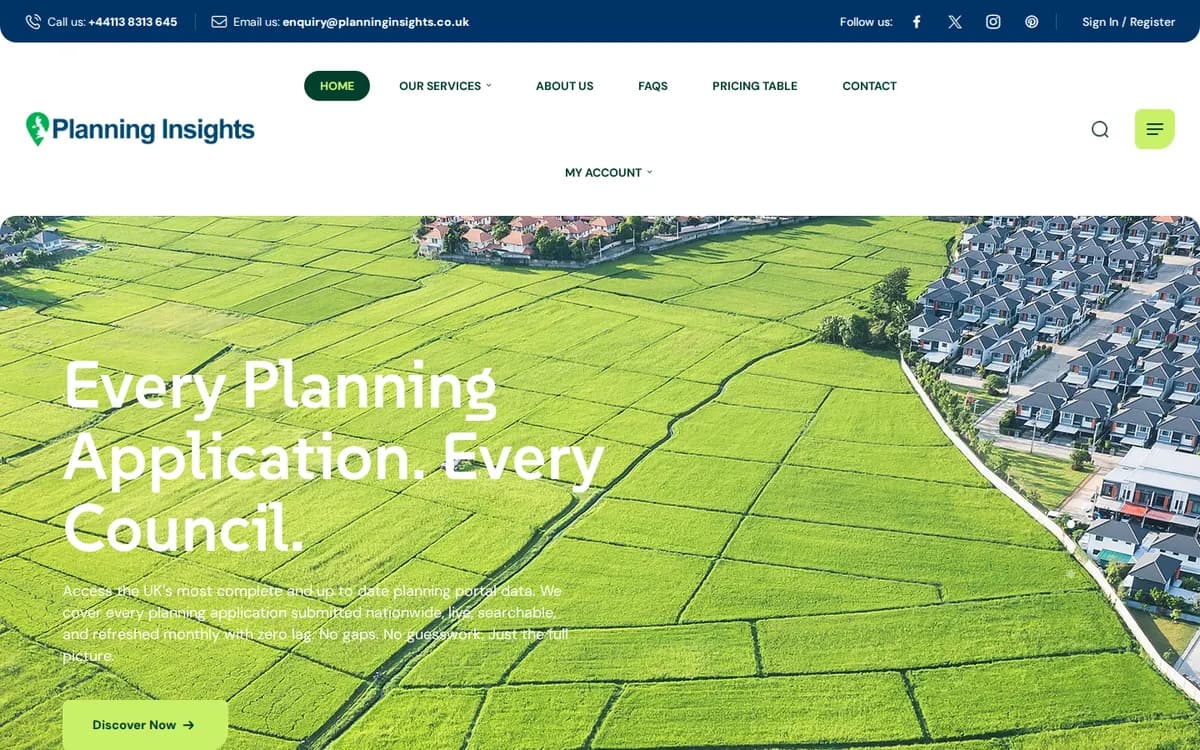 Planning Insights homepage on a desktop screen