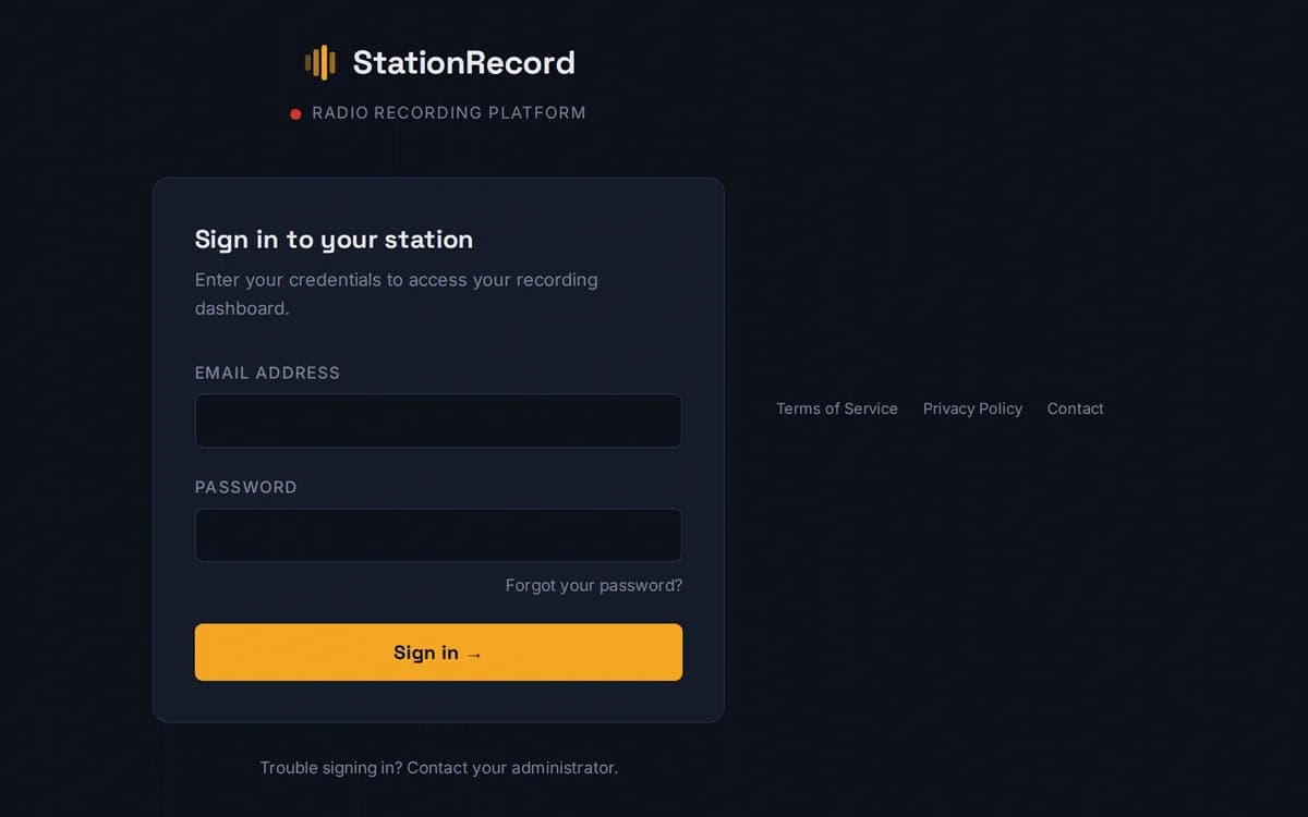 Sign-in screen of StationRecord
